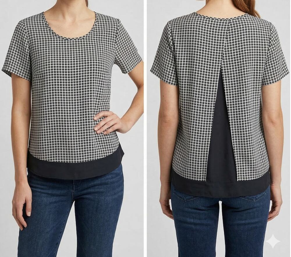 MICHAEL Michael Kors Short Sleeve Blouse Medium Layered Black White Check